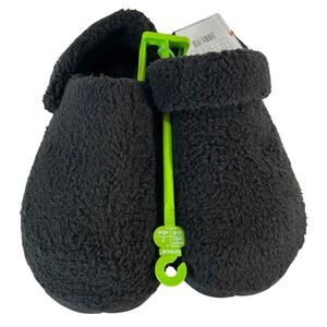 Crocs Classic Cozzzy Slipper Black Fuzzy Warm Clogs Shoes Women Men Size M9/W11